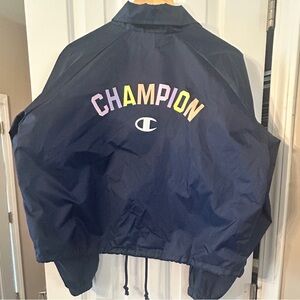 Champion Navy Bomber Jacket with Multicolor Logo